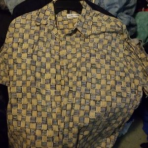 Tan and blue checkered dress shirt